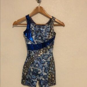 Capezio Dance Costume Blue and Silver with Sequined Design